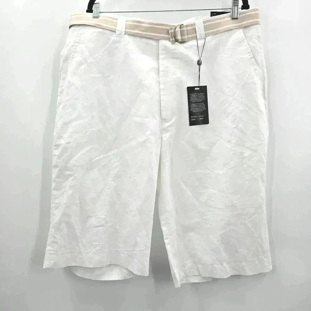 Stacy Adams White‎ Belted Linen Beach Vacation Bermuda Shorts Y2K Pants Plus 40